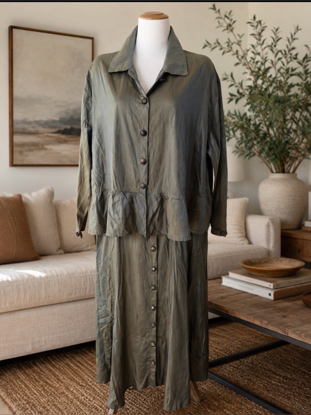 Flax silk green midi dress size  large